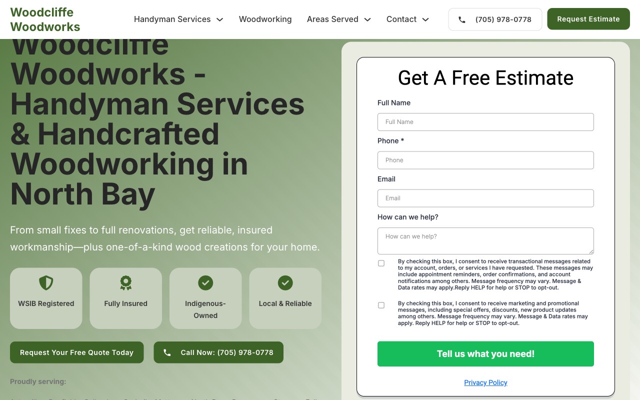Woodcliffe Woodworks website screenshot